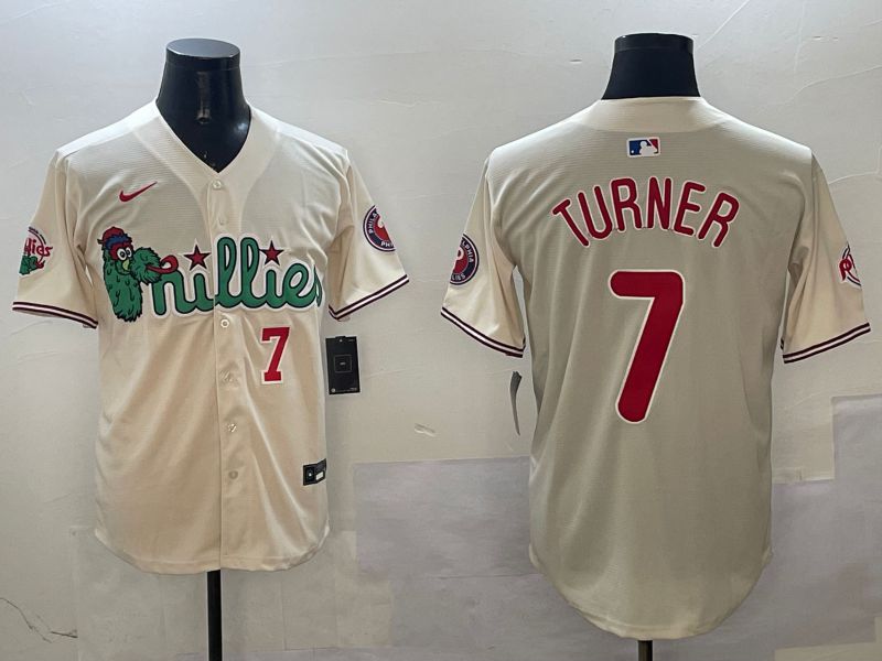 Men Philadelphia Phillies #7 Turner Cream Three generations Joint Name Game 2025 Nike MLB Jersey style 4->philadelphia phillies->MLB Jersey